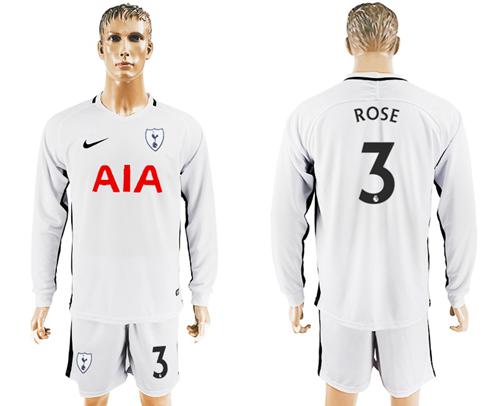 Tottenham Hotspur #3 Rose Home Long Sleeves Soccer Club Jersey - Click Image to Close